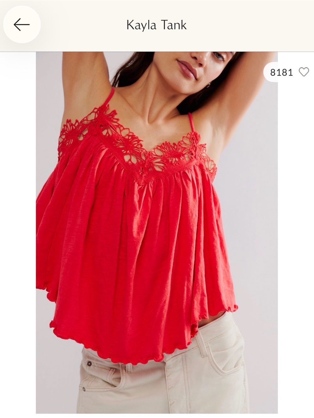 Free People Kayla Tank in Bright Red with Lace Trim
